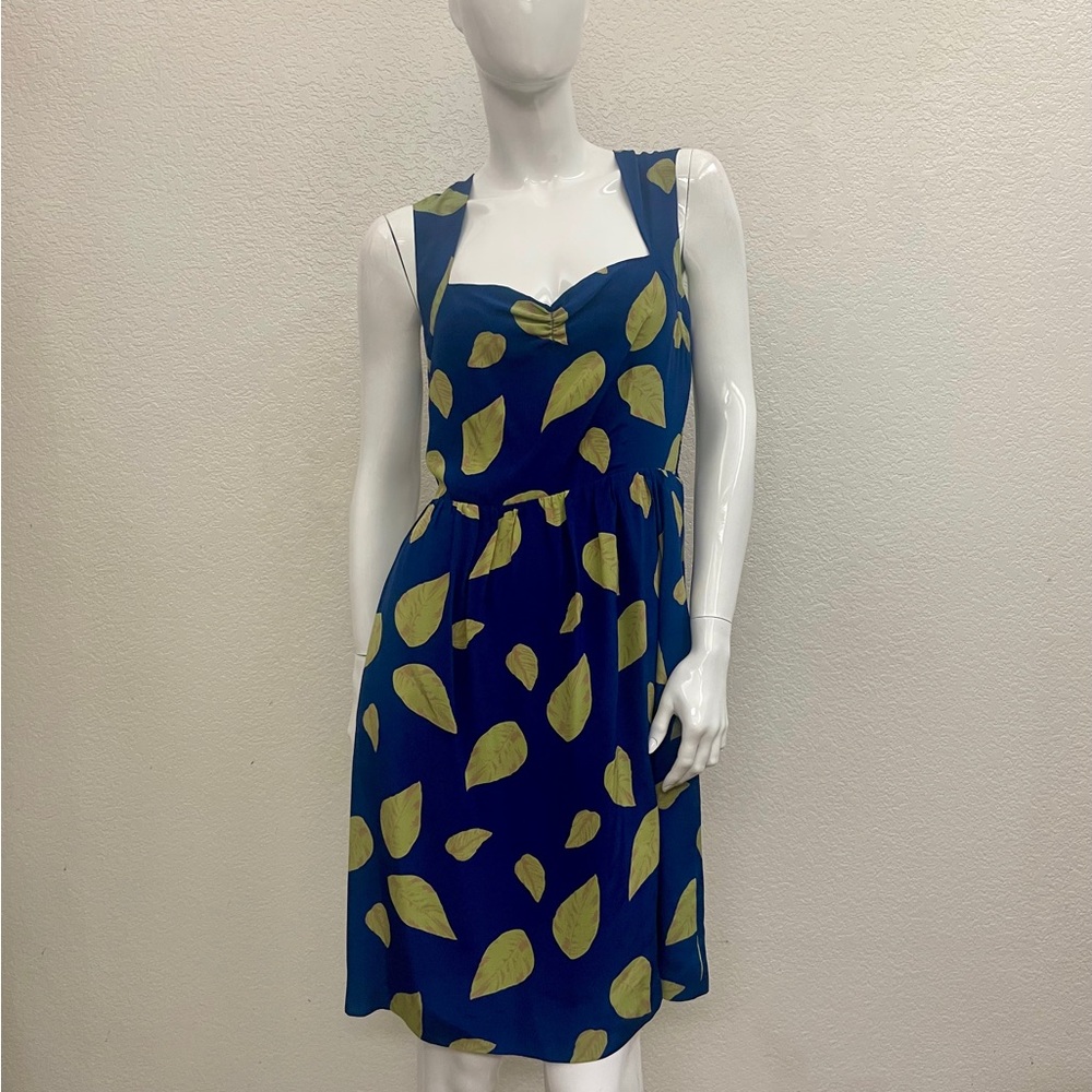 Anthropologie Yellow and Blue Pleated Midi Sundress